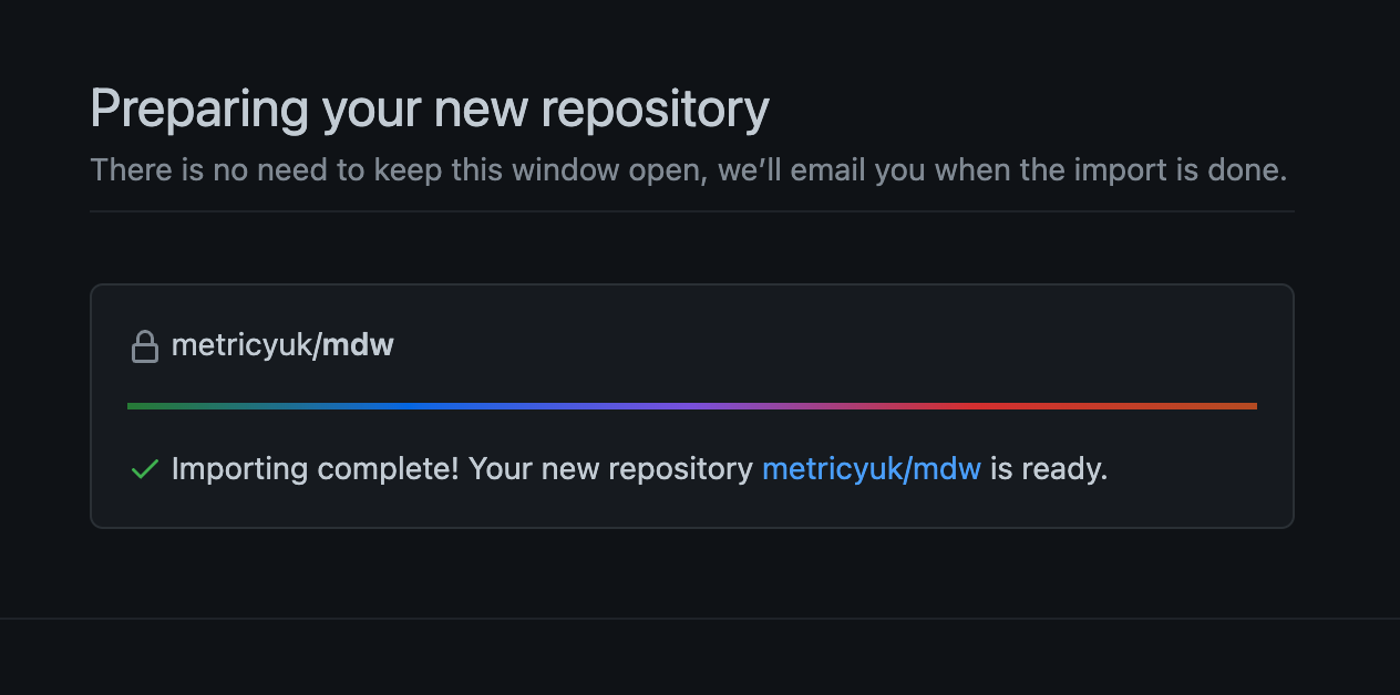 Github has successfully imported the repository