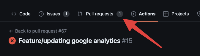 the image shows the headers from my repository, against the pull requests heading there is a number 1, implying that I only have one pull request open