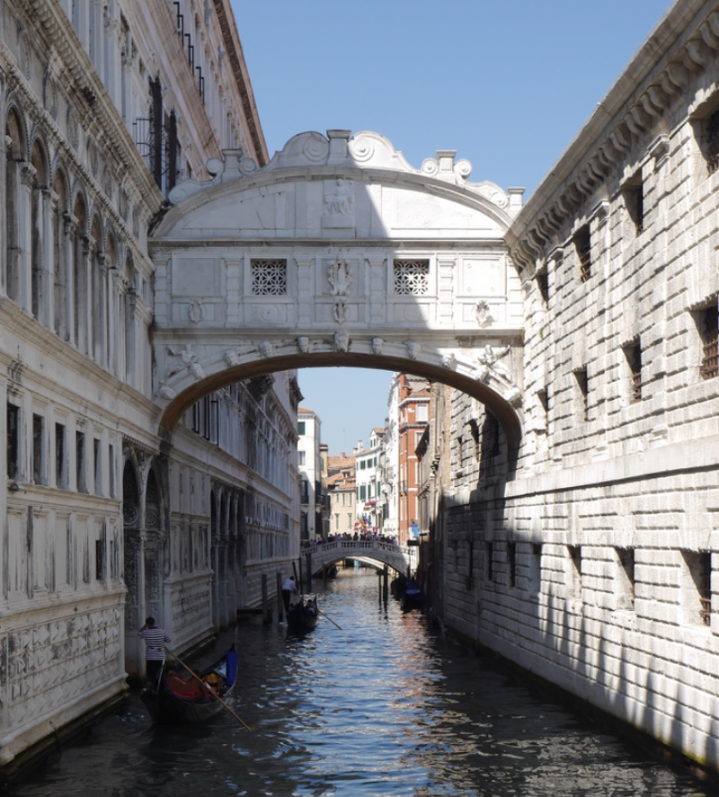The bridge of sighs. It's name comes from the suggestion that convicts would sit and sigh as they got there last view of Venice before being imprisoned. We got to see that view when we returned.
